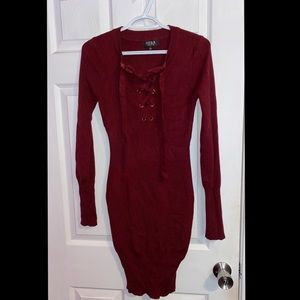 Criss-cross red sweater dress